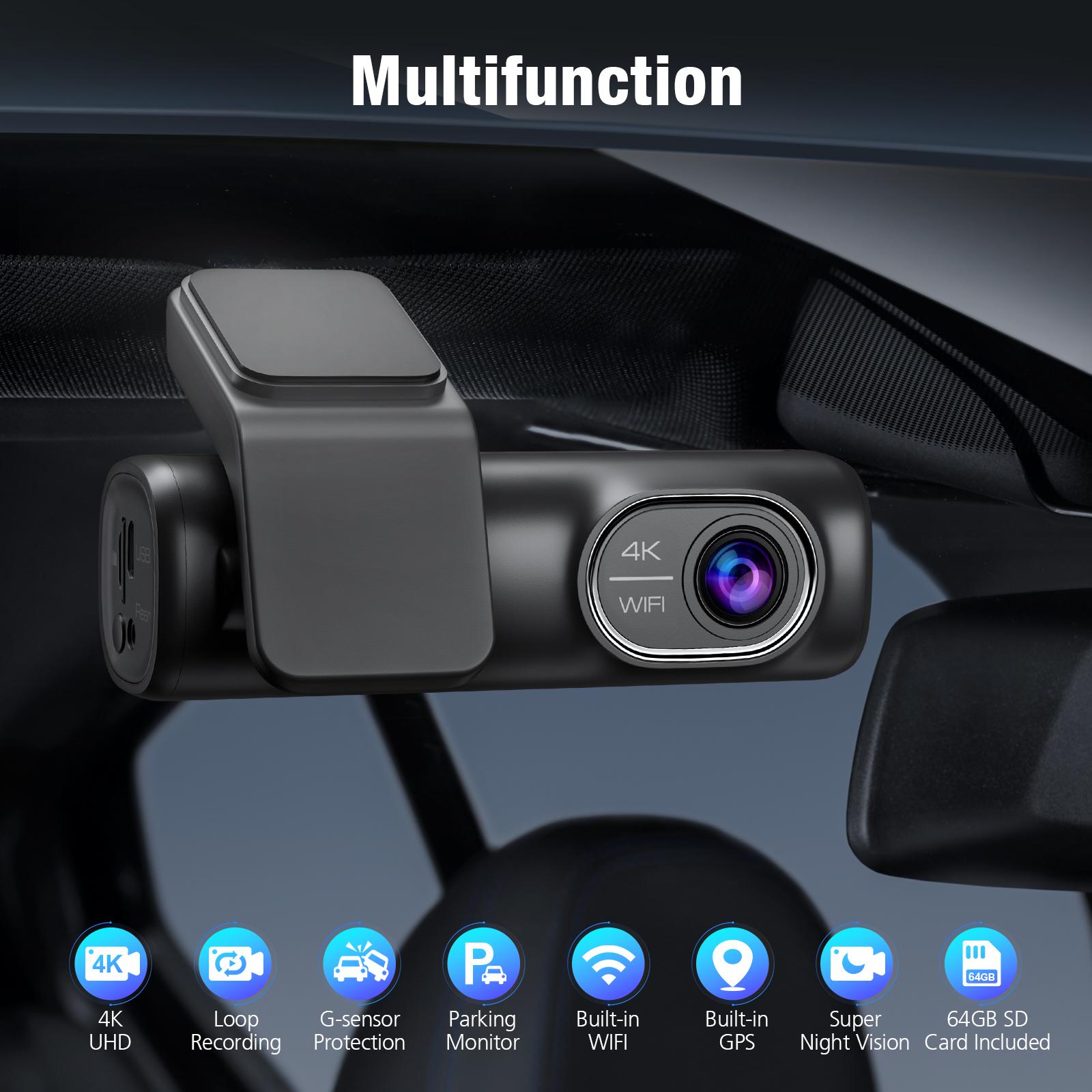 Sarmert 4K Dual Dash Cam builtin 5.8G WIFI&GPS, 140° Car Camera with
