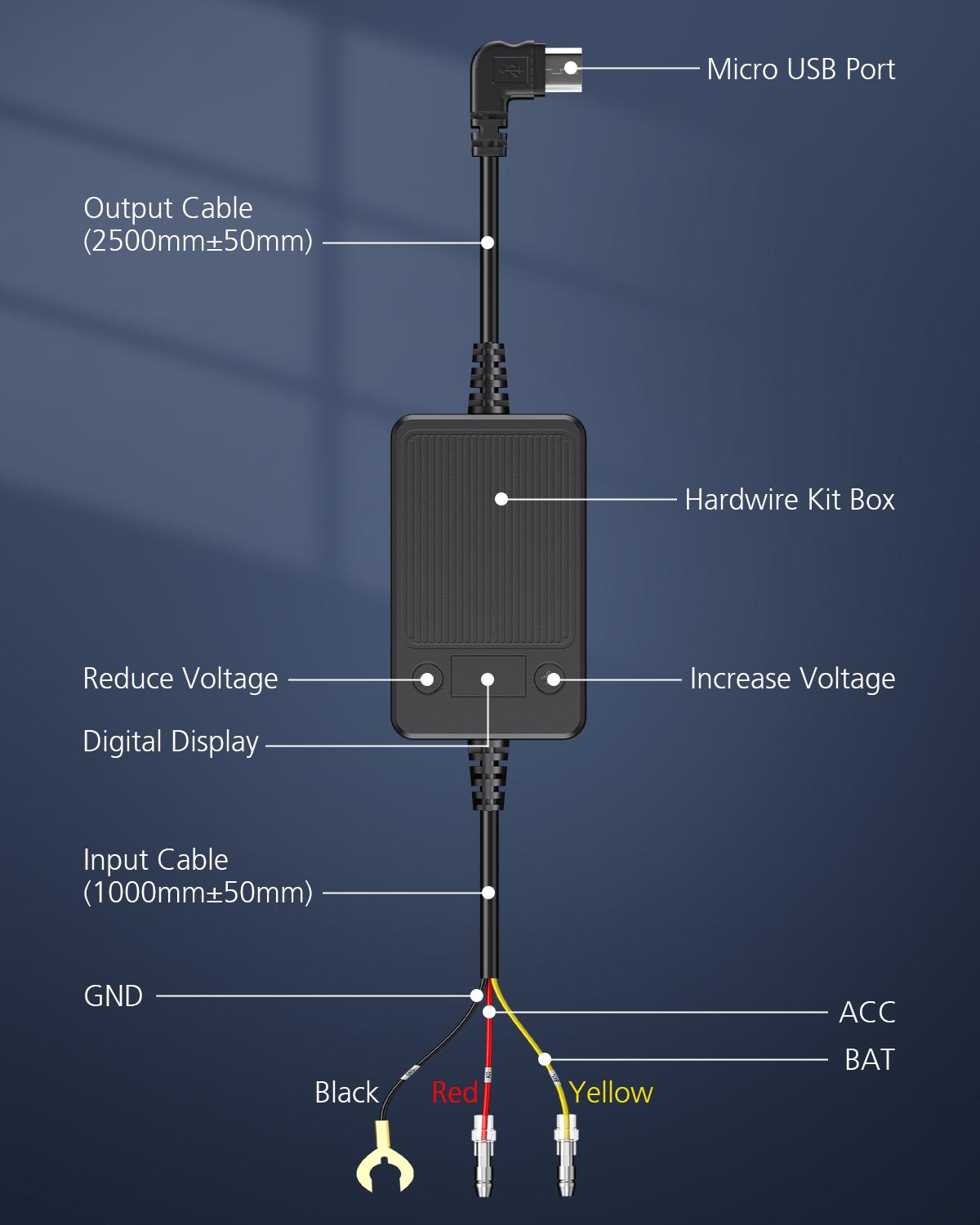 Dash Cam Hard Wire Kit Mini USB-Anschluss DC 12/24V bis 5V Auto