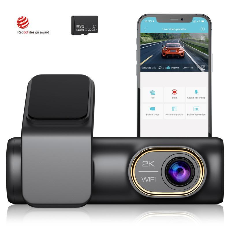 Sarmert 2K Front Dash cam builtin WIFI, 140° Car Camera with Night