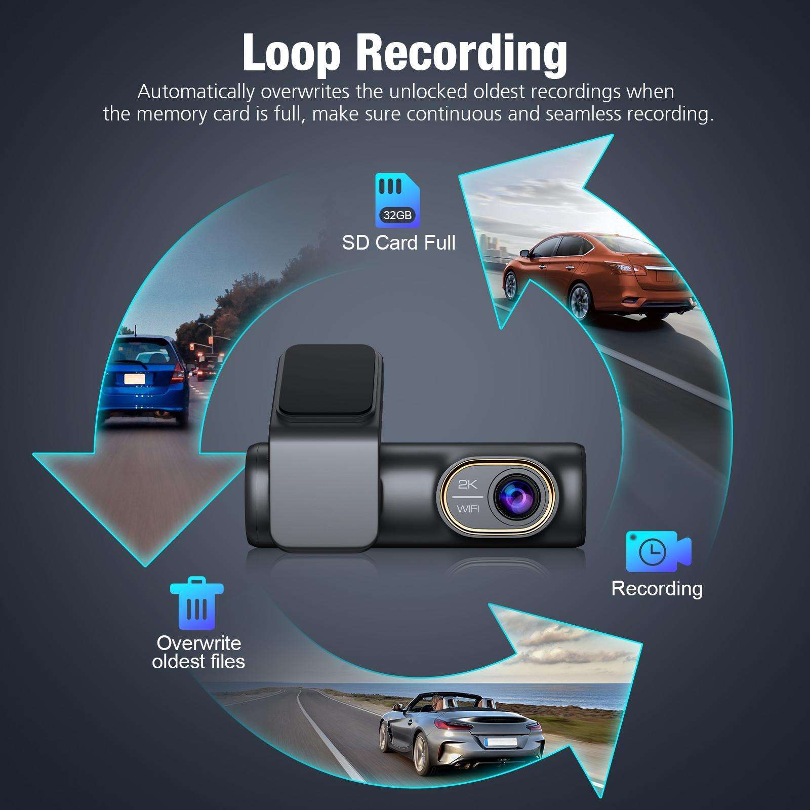 Sarmert 2K Front Dash cam builtin WIFI, 140° Car Camera with Night